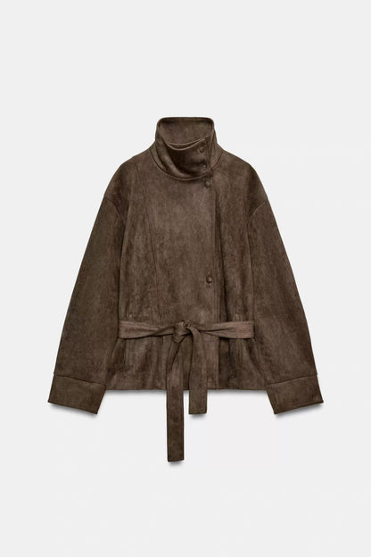 Suede-Jacke mit Gürtel