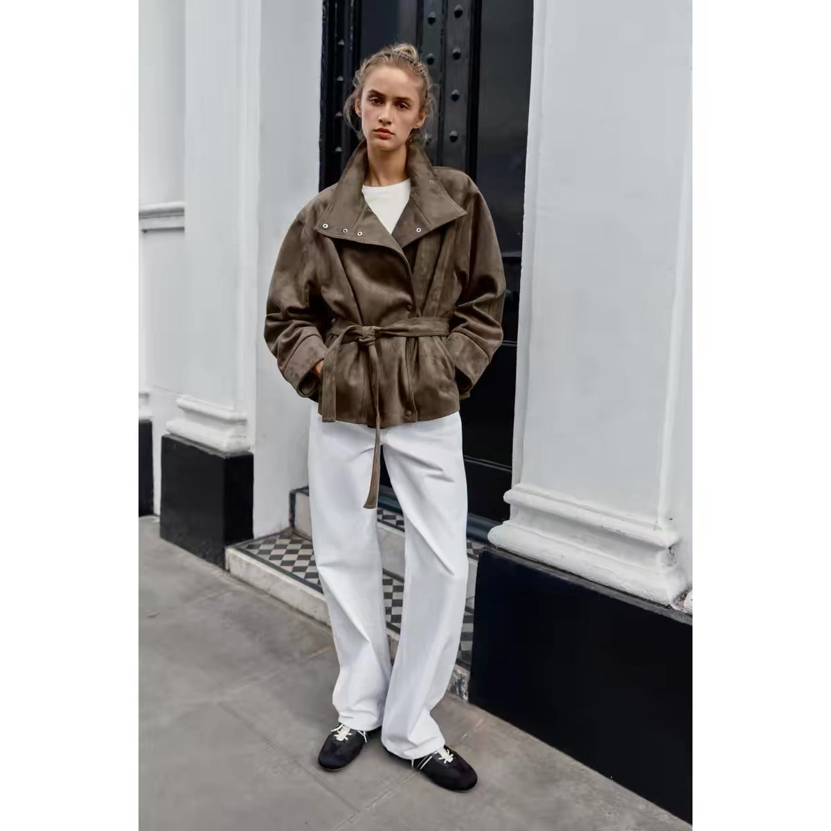 Suede-Jacke mit Gürtel