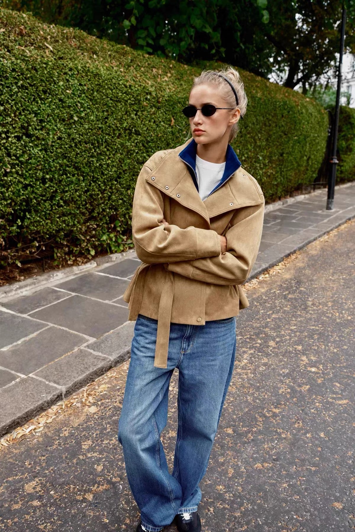 Suede-Jacke mit Gürtel