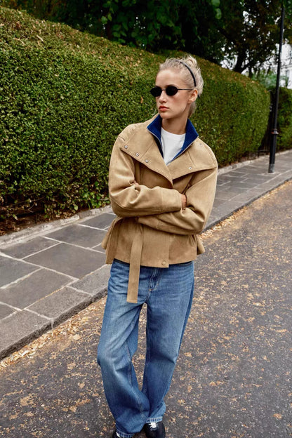 Suede-Jacke mit Gürtel